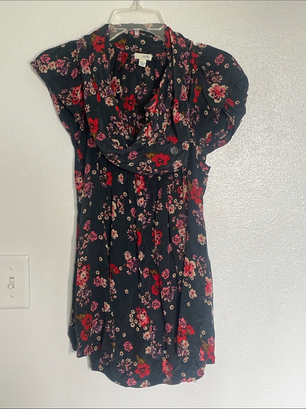 Odille Black Floral Cowl Neck Blouse - Red & Pink Accents